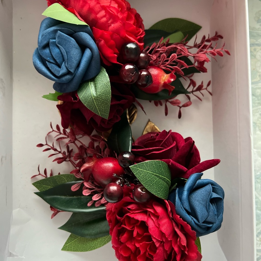 Navy and Burgundy Wrist Corsage